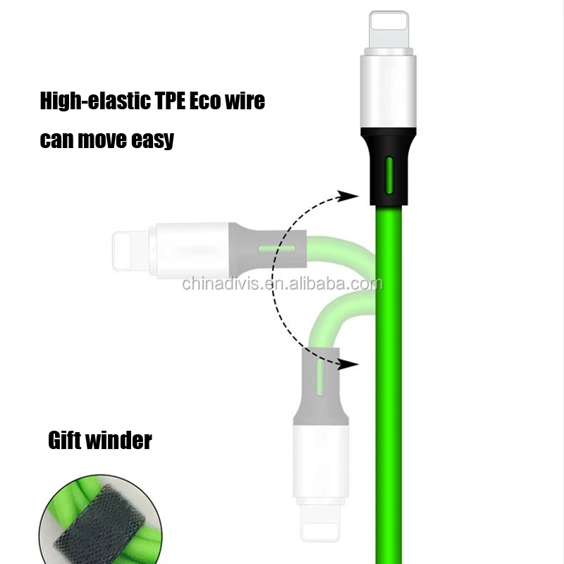 Round aluminum alloy candy color TPE high elastic cables USB fast data charging cable for mobile phone - ANKUX.COM
