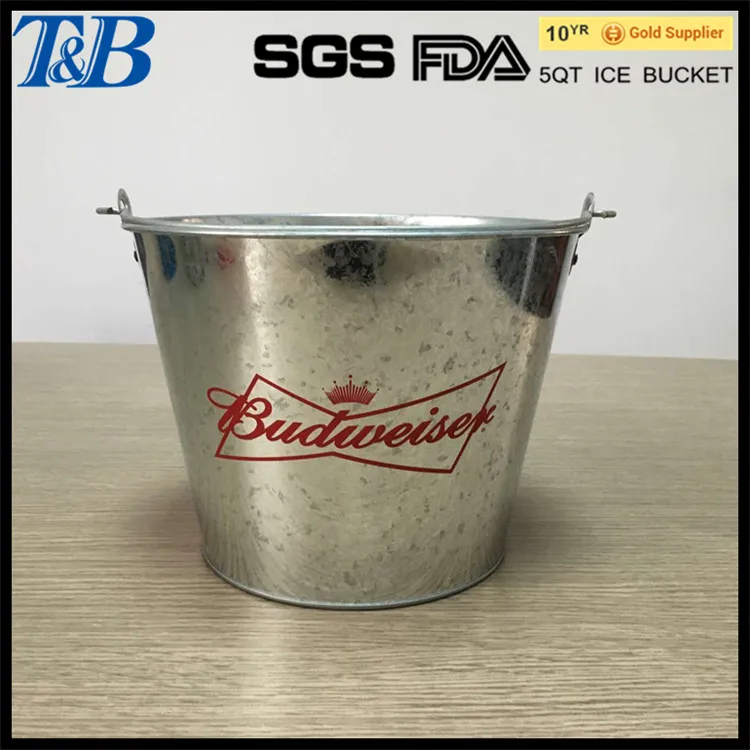 free sample simple printing galvanized ice barrel with handle