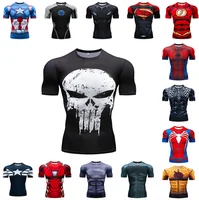 

3D Digital Printing Punisher Superman Short Sleeve T-shirt U.S. Captain Sports Tight Garment Men's Speed Driving Fitness