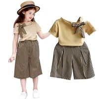 Hot sell baby clothes set wholesale price Children Girls Off Shoulder Crop T-shirt Striped Print Shorts Suits 2Pcs Costume Set
Hot sell baby clothes set wholesale price Children Girls Off Shoulder Crop T-shirt Striped Print Shorts Suits 2Pcs Costume Set