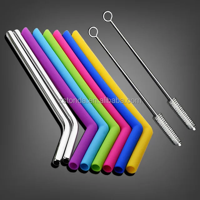 

Wholesalers Kitchen Dining Bar Barware Accessories Stainless Steel Straws Reusable Candy Color Silicone Juice Drink Straw, Colorful