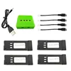 4PCS 3.7V 500mAh Lipo Battery With 4-in-1 Charger For E58 S168 JY019 Drone