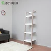 solid bamboo modern leaning book shelf , white ladder bookshelf with storage