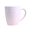 Pink custom design light & dark color glazed embossed logo ceramic mug with handle
