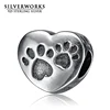 Antique 925 Sterling Silver Dog Paw Print Charm Bead With Heart Shape Animal bead
