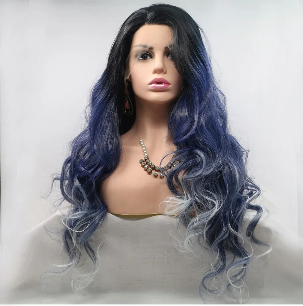 Black Root Ombre Blue to White Long Body Wave Synthetic Lace Front Wig For Women Heat Resistant Fiber Hair Soft Lace Wigs, Dark roots with blonde color
Black Root Ombre Blue to White Long Body Wave Synthetic Lace Front Wig For Women Heat Resistant Fiber Hair Soft Lace Wigs, Dark roots with blonde color