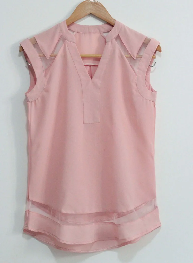 2016 hotsale Sexy Chiffon Lace Patchwork Blouse design Sleeveless Top Clothings for women