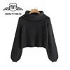 High Rolled Neck Bishop Knitted Girls Winter Ladies Jumpers Pullover Women Sweater