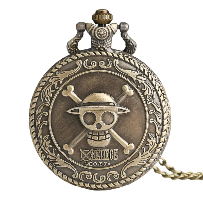 Japanese Anime Pocket Watch Hot One-piece Skull with Straw Hats Cover Slim Chain Cool Comic Clock Best Gifts for Boys Girls Fans (1)