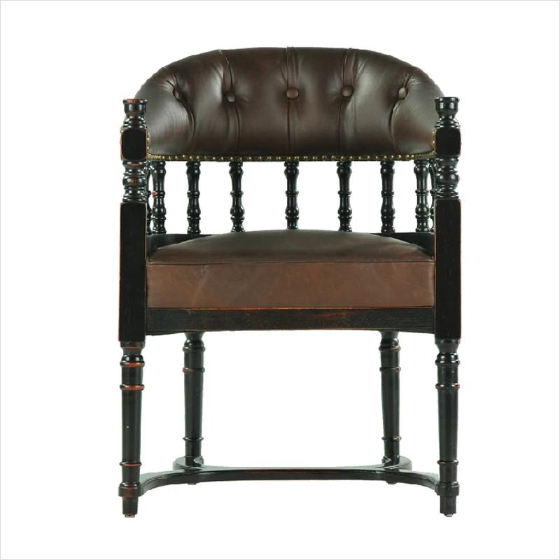 Old Shanghai classical furniture/solid wood/leather/coffee chair/sofa chair/black leather chair/tea chair
