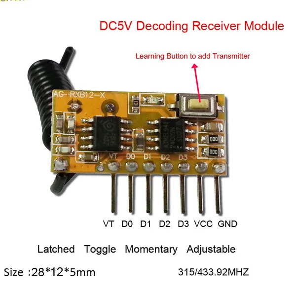 Learning code EV1527 decode 433mhz Remote receiver module Rx module AG ...