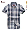 Men's Casual Western Plaid Checked Snap Button Short Sleeve Shirt