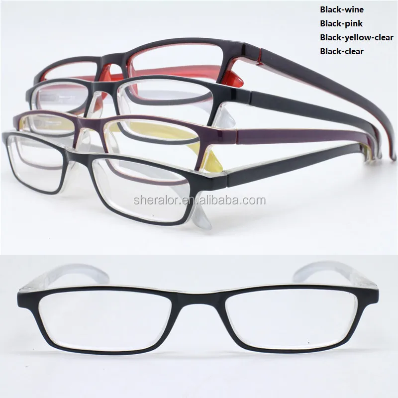 Dual color plastic built-in flexible hinge rectangle light weight colorful reading glasses