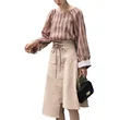 Bandage High-waist Summer Button Elegant Fresh Asymmetry Woman Long Skirt