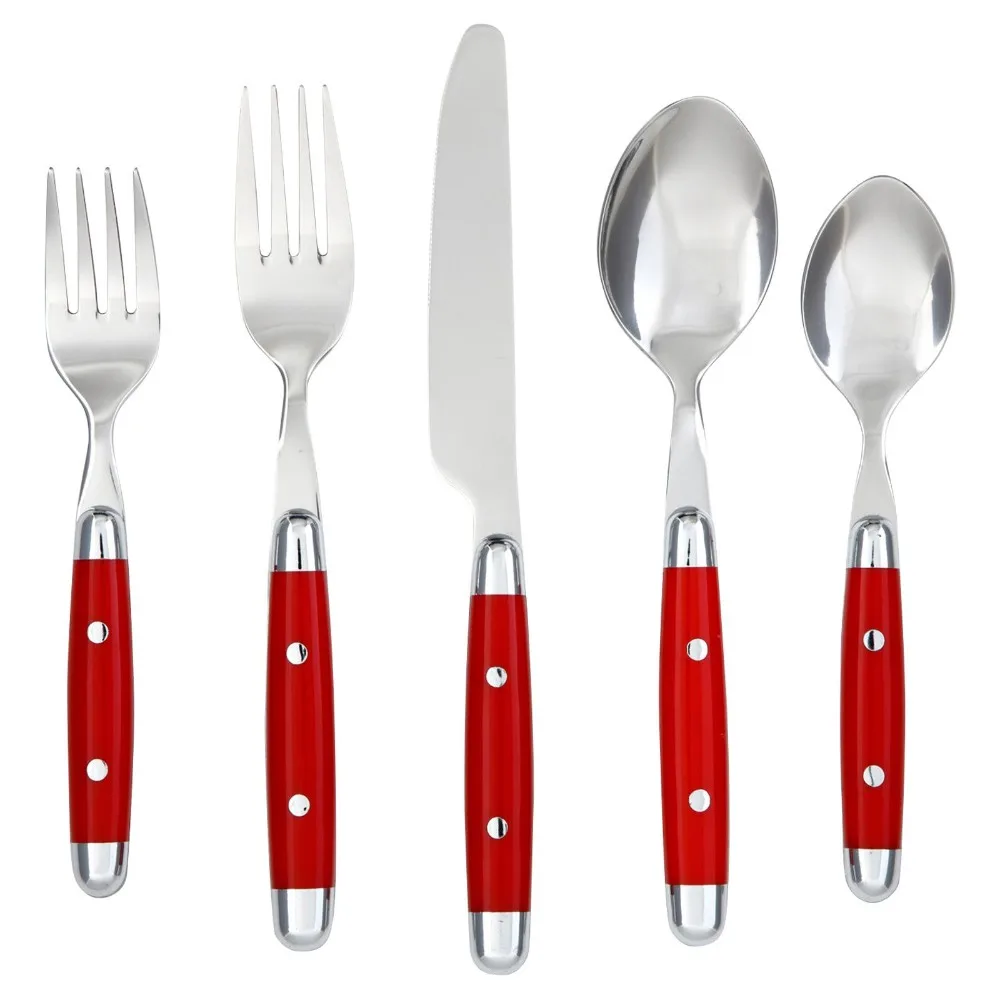 Kitchen Dining Tools Red Handle Silverware 20 Piece Hampton