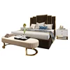 modern luxury crushed velvet bed room furniture bedroom set gray colour steel frame queen elegant super king size bedroom set