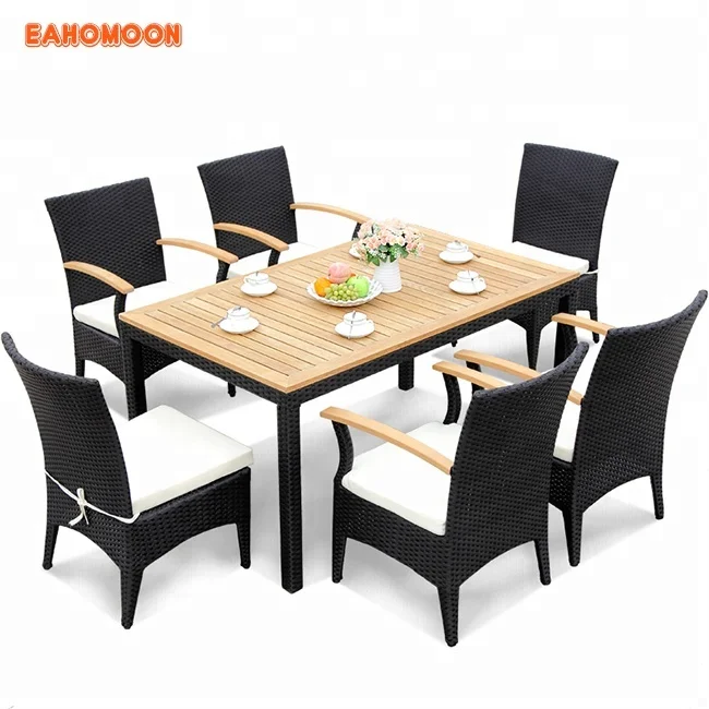 Cheap Outdoor Rattan Plastic Wood Composite Patio Furniture 7 Pcs