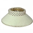beach girl dotted fashion sun visor hat foldable packable roll up hat for lady paper straw hat