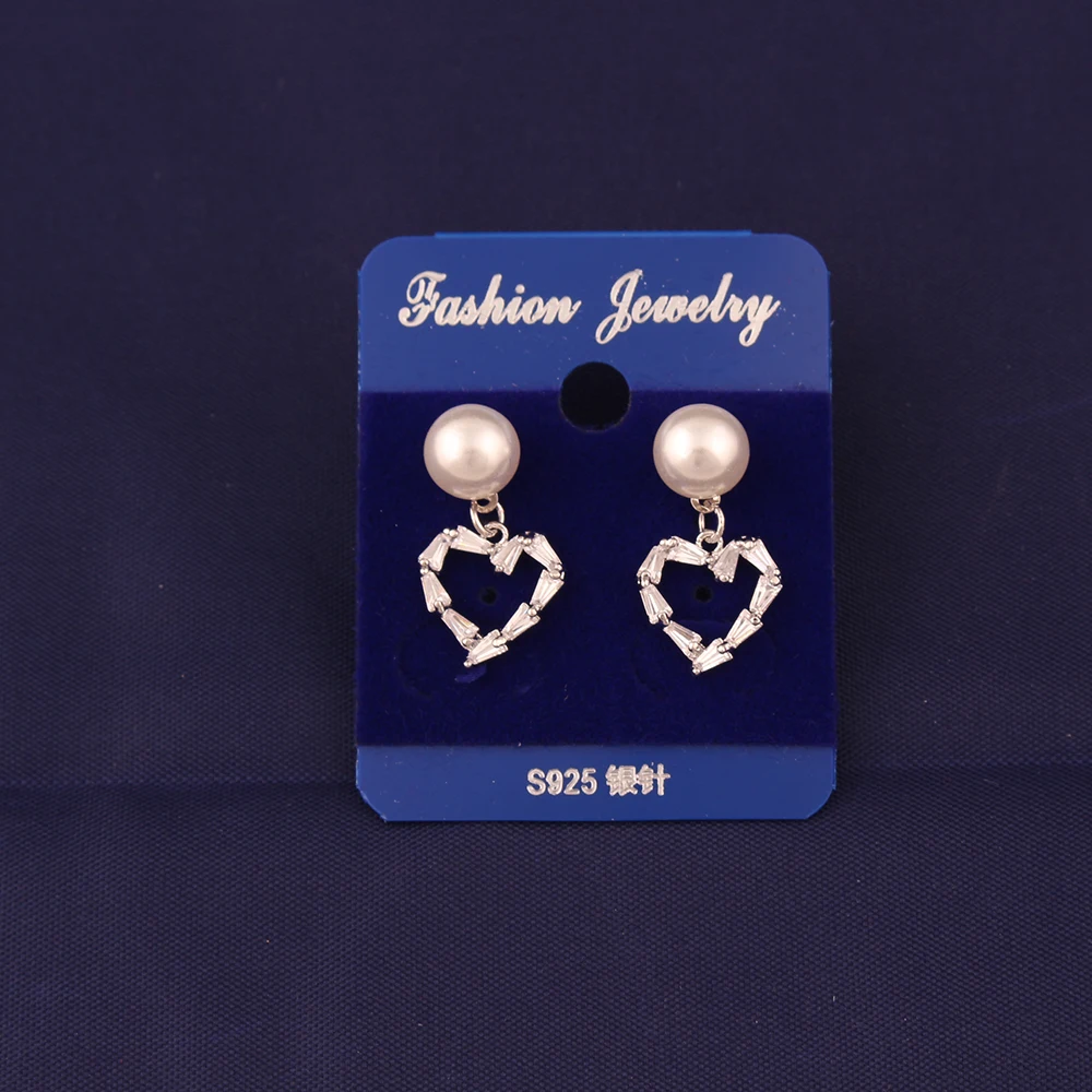 fashion simple popular earrings female new heart pearl crystal