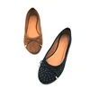 LADIES shoes of Round Toe Slip On SUEDE Ballerina bow FLATS with allover stud
