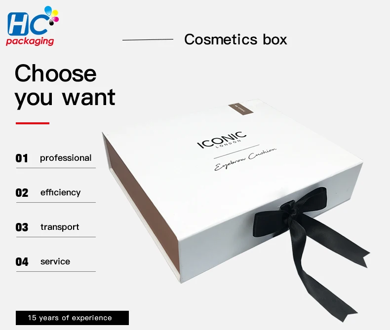 luxury cardboard magnetic cosmetic packaging box with ribbon