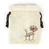 White Cotton Drawstring Gift Bags Linen Lotus Flower Jewelry Pouch Packaging High End Cloth Crafts Trinket Storage Bag