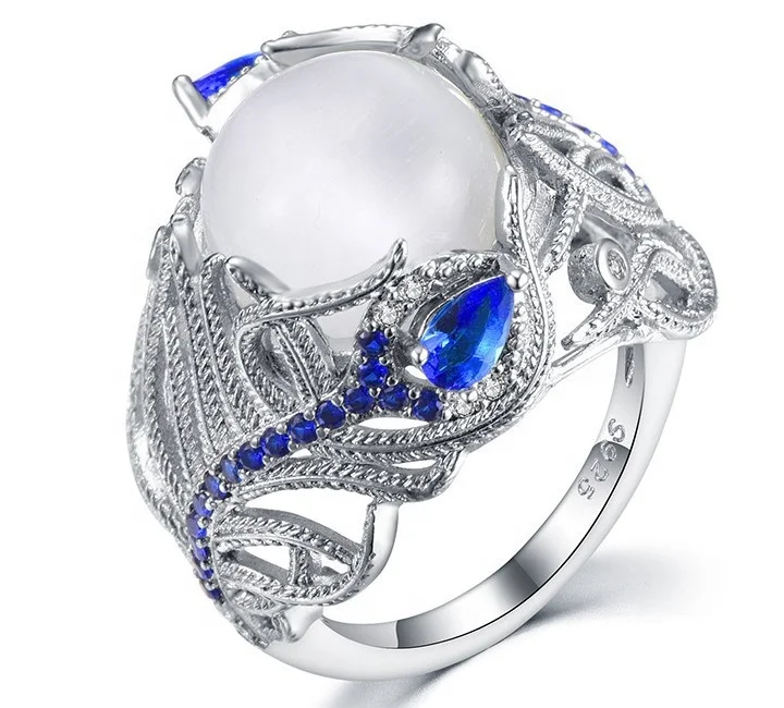 New Fashion Blue Zircon Flower Moonstone Rings for Women European Creative Vintage Feather Ring Wedding Jewelry gifts anel
New Fashion Blue Zircon Flower Moonstone Rings for Women European Creative Vintage Feather Ring Wedding Jewelry gifts anel