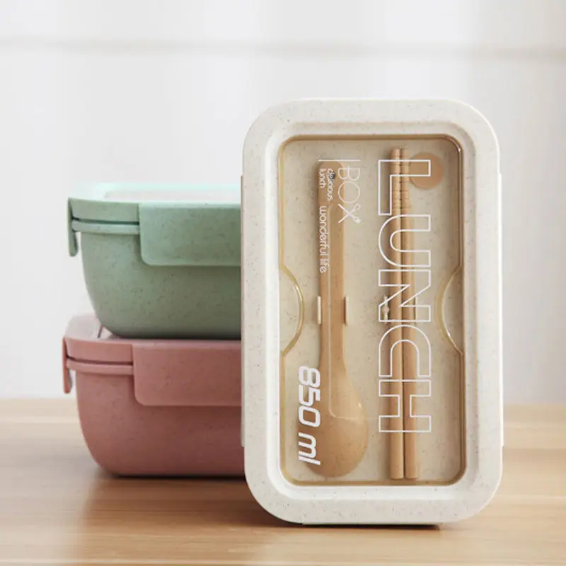 

wholesale popular wheat fiber lunch box with spoon chopstick recycled food container for kitchen outdoor school