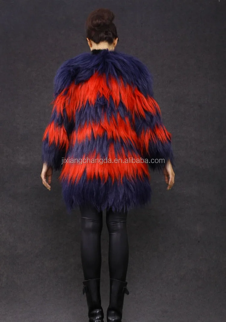 女性服赤と紫の色長い髪モンゴル子羊毛皮のコート長いヤギの毛皮のコート仕入れ・メーカー・工場