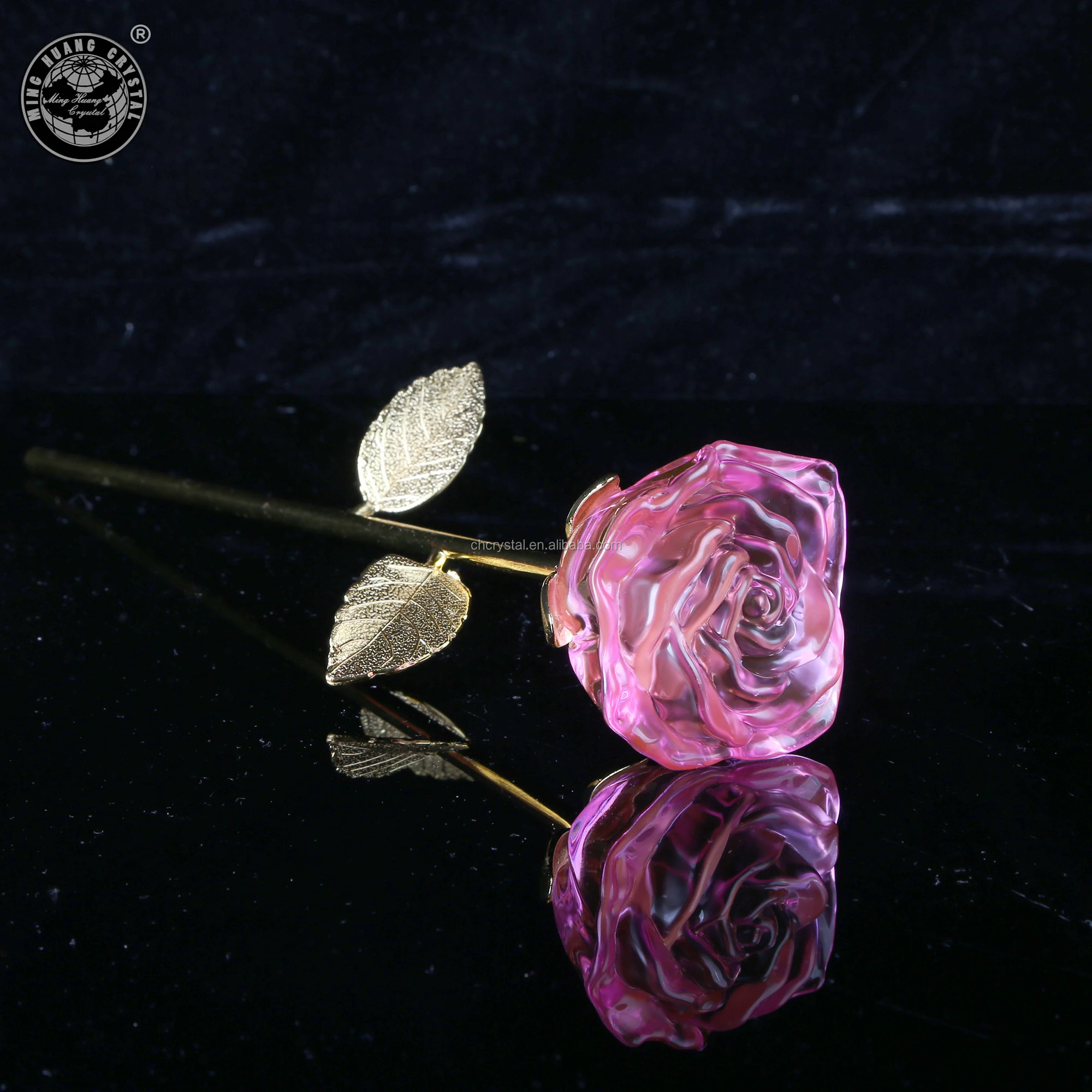 mh-h00113 crystal glass pink rose flower for christmas gifts pro