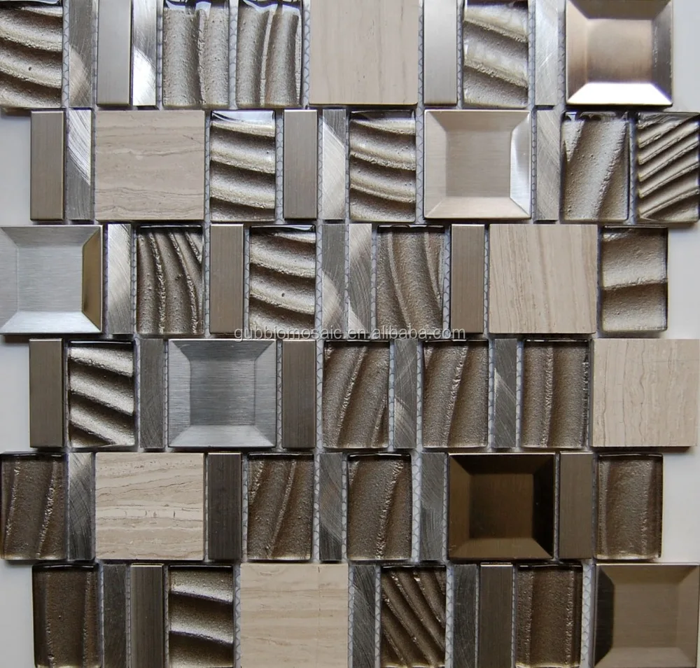 metallic wave pattern crystal glass mosaic tile