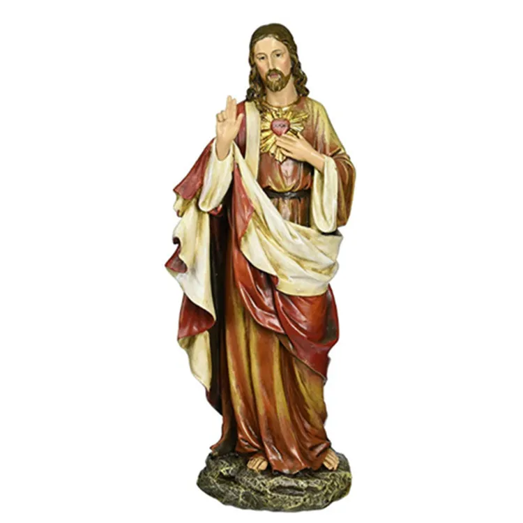 Renacimiento colección Sagrado Corazón de Jesús de piedra de resina y dolor de manos