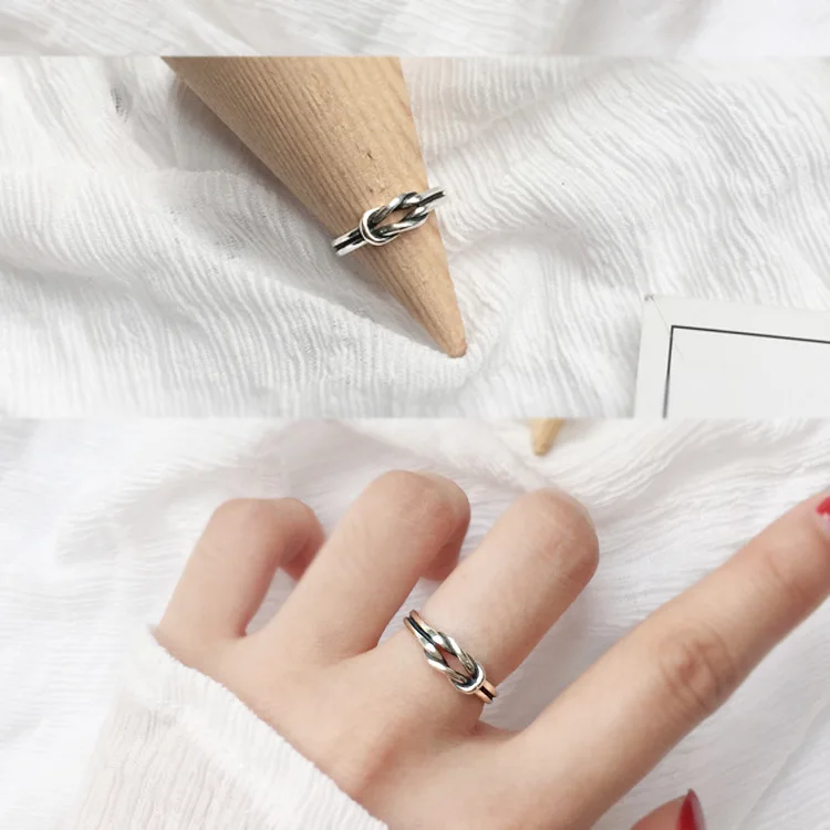 Valentine Jewelry Double Silver Love Knot Rings, Couple S925 Sterling Silver Love Knot Ring