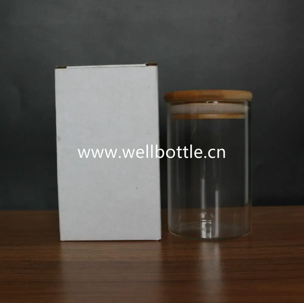 Empty Food Glass Storage Jar Sets Clear Glass Jar With Wooden Lid GSJ-05S