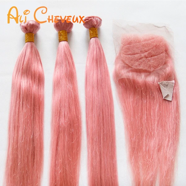 Best Feedback Used Hair Weave Customized Pink Human Hair Weave