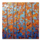 Orange Birch Landscape Oil Painting Forest Handmade Painting on Canvas for Room Decoration