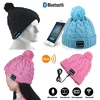 Fashion Winter Men Women Bluetooth Hat Wireless Bluetooth Headphone Hat with Pom Poms