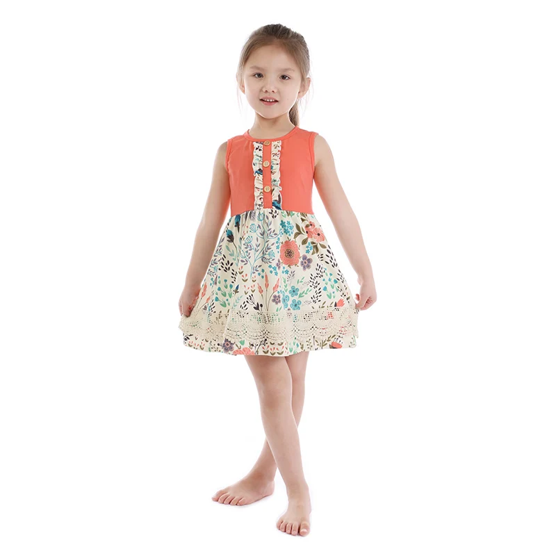 Boutique Sleeveless Children Clothes Floral Printed Baby Girl Dress Summer Wear with Lace, Picture shows
Boutique Sleeveless Children Clothes Floral Printed Baby Girl Dress Summer Wear with Lace, Picture shows