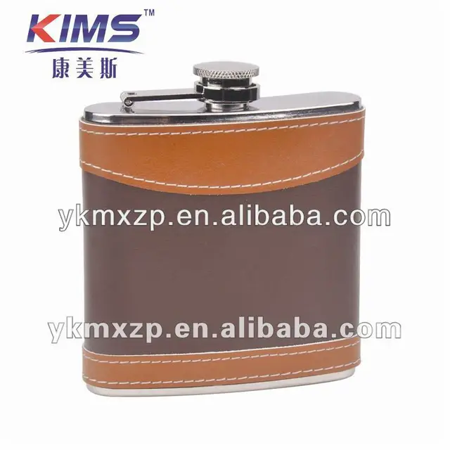 stainless steel hip flask with leather