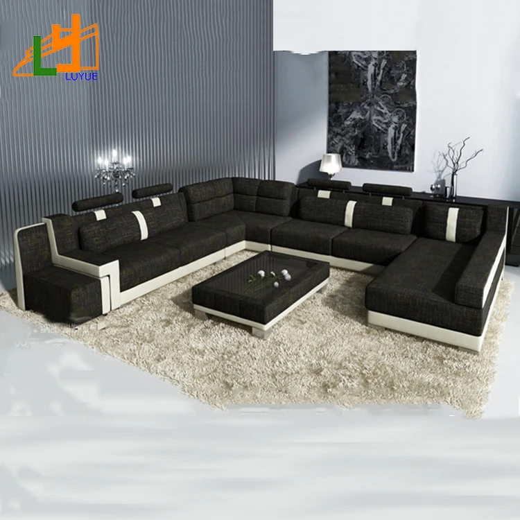 Luxury Design U Shaped Genuine Leather Wooden Modern Sofa Set With