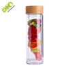New Custom Logo Double Wall Reusable Big Capacity Glass Water Bottles With Bamboo Lid