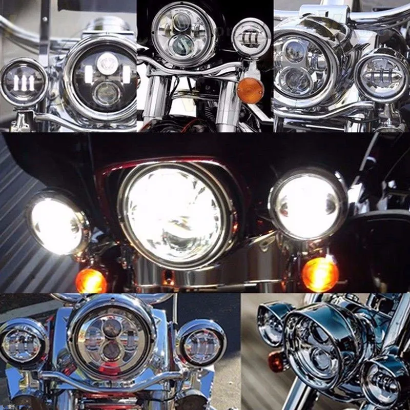 4.5inch LED Auxiliary Spot Fog Passing Lights Lamps Pair Harley Motorcycle xcv