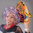 Queency Round Wrap Head Tie Nigerian Auto Gele With Ankara Already Made For Easy Wearing