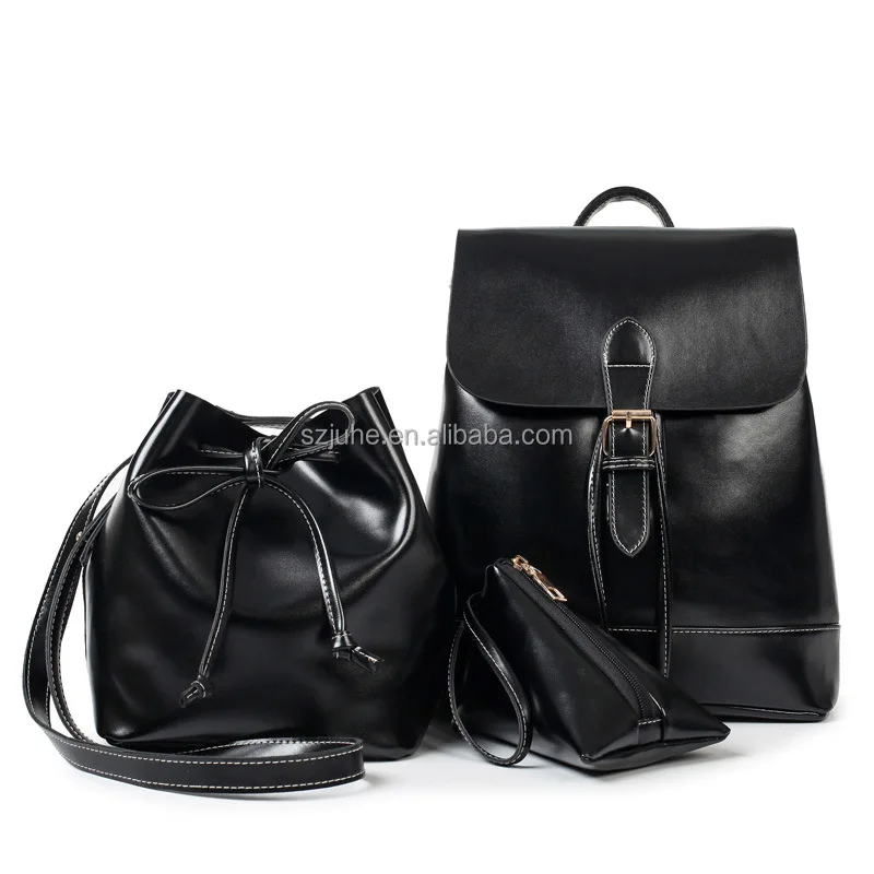 Premium waterproof PU leather ladies bag sets 3 pieces mini backpack women