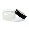 small cosmetic cream round frosted clear 30ml 1 oz glass jar with black sliver aluminum screw top lid