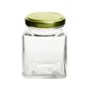 FDA certificated square shaped honey glass jar jam / pudding jar with screw metal lid