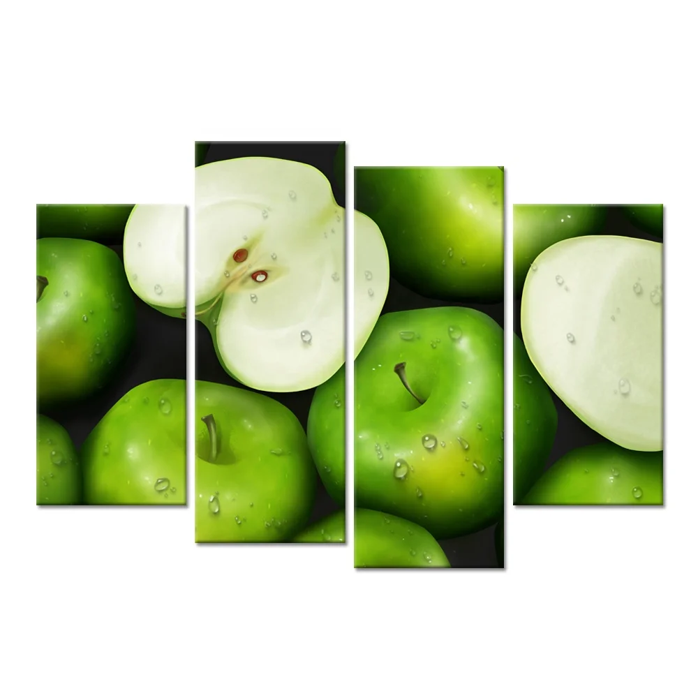 4 Pieces Kitchen Picture Wall Decor Group Of Green Apples With