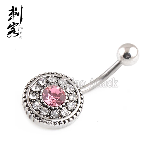 14G Stainless Steel Gem Paved Circle Belly Button Navel Ring