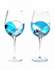 Unique Hand Made and Hand Painted Blue Line Crystal Stemless Wine Glass