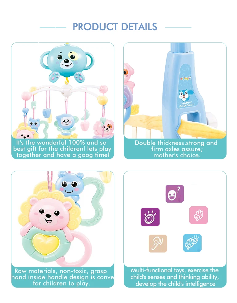 appease toys newborn baby bed bell with hanging rotating rattle